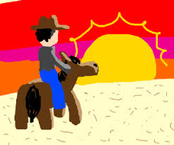 The stitching on the outside usually done in a plain black or brown soon gave way to more colorful thread, and designs and pictures were sewn into the boots. Cowboy Riding Off Into The Sunset Drawception