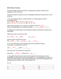 For each genotype below, indicate whether it is a heterozygous (he) or homozygous (ho). Bikini Bottom Genetics Scientists At Bikini Bottoms Have Been