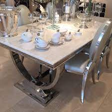 Cream Marble And Chrome Dining Table With U Shaped Legs Dining Table Marble Dining Room Table Chrome Dining Table