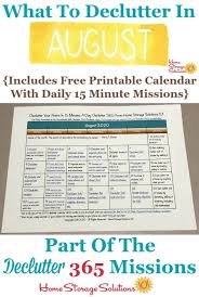 August Declutter Calendar 15 Minute Daily Missions For Month In 2020 Declutter Home Storage Solutions Decluttering Inspiration