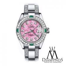 Rolex Emerald And Diamond 26mm Datejust Pink Flower Mop Mother Of Pearl Dial Watch With Diamond Accent Watch Rolex Diamond Watch Rolex Diamond Diamond Watch