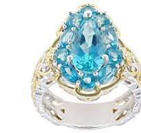 Paraiba Color Topaz Rhodium & 24K Yellow Gold Over Palladium Sterling  Silver Two-Tone Ring 3.18ctw