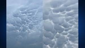 Mammatus, also known as mammatocumulus (meaning mammary cloud or breast cloud), is a meteorological term applied to a cellular pattern of pouches hanging underneath the base of a cloud. Video Mammatus Clouds Spotted Over Hill Country Kxan Austin