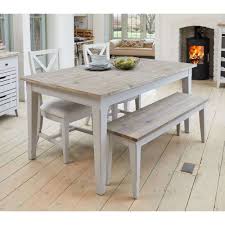 Picket house furnishings keaton 5 piece round dining set. Signature Grey Painted Extending Dining Table Chairs Bench