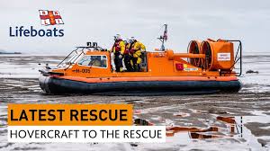 The first rnli rescue hovercraft was placed on service in 2002 and is now one of only 4 stations operating a hovercraft alongside conventional lifeboats. Rnli Hoylake Rnli Hovercraft Flies To Rescue Two Dog Walkers Stuck In Mud As Tide Comes In Facebook