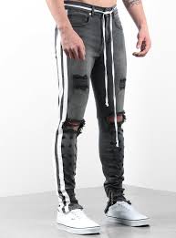 Black And White Striped Jeans Men Double Striped Track Jeans V2 In Dark Grey And White Grey Jeans Men Jeans Dark Grey
