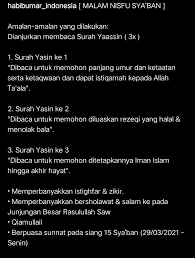 Amaliah ini bertujuan untuk meraih keutamaan malam nisfu sya'ban yang biasanya dimulai seusai shalat magrib dengan membaca surat yasin. Lly Auf Twitter Malam Nisfu Sya Ban Jangan Lupa Baca Surat Yasin 3x Malam Tutup Buku Amal