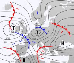 imaginary weather chart of europe with isobars