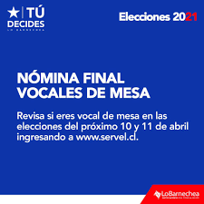 10 y 11 de abril. Lo Barnechea Nomina Final Vocales De Mesa Revisa Si Facebook