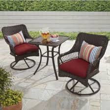 Patio Bistro Set 3 Pc Red Wicker Swivel Chairs Table Outdoor Garden Furniture Courtyardcreations Outdoor Bistro Set Bistro Set Patio Furnishings