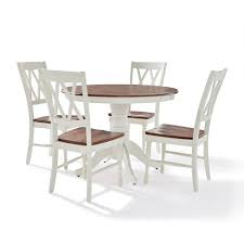 Halford pecan brown finish round dining table for 4 with black metal base (46.3 in. 5pc Shelby Round Dining Set With 4 Chairs Distressed White Crosley Target