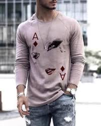 Mens Fashion Art Poker Print Long Sleeve T Shirt In 2020 Long Sleeve Tshirt Men Online Mens Clothing Men Shirt Style