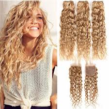 Balayage on curly hair 11. 27 Honey Blonde Wet And Wavy Human Hair 3 Bundles With Lace Closure Curly Hair Peruvian Remy Dark Blonde Water Wave Bundles With Closure Free Part 12 12 14 12inch Closure Wish
