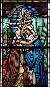 Visitation Of Mary To Elizabeth Young Blessed Virgin Pregnant With Our Lord Jesus Christ Visits Her Elderly Formerly Barren Cousin Pregnant With John Baptis Stained Glass Windows Church Stained Glass Windows