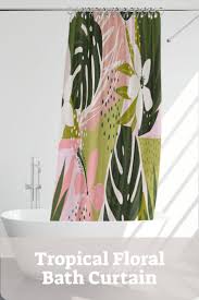 Tropical Floral And Leaves Shower Curtain Standard Long And Extra Long Dimensions Available Cute Beach House Bathroom Decor In 2020 Extra Long Shower Curtain Long Shower Curtains Beach House Bathroom Decor