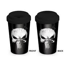 Strong ceramic coffee mug with lid: The Punisher Ceramic Travel Mug Cup Logo Skull Walmart Com Walmart Com