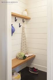 Whether you are trying to install vertical or horizontal shiplap in a staggered layout, this guide should help you get started. Amazing Mudroom Boasts A Shelf And Staggered Iron Hooks Lining A Shiplap Wall Placed Over A Wood Floating Bench Laundry Room Wall Decor Ship Lap Walls Shelves
