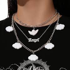 Angel And Cloud Layered Necklace In 2021 Layered Necklaces Neck Jewellery Letter Pendant Necklace
