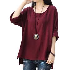 Womens Round Neck Long Sleeve Loose Asymmetric Tops