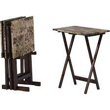 The snack table with solid wood tabletop is essential if you want to preserve the furniture. Free Shipping Buy Linon Tray Table Set Set Of 4 Plus Stand Brown Faux Marble At Walmart Com Tv Tray Table Linon Home Decor Tray Table