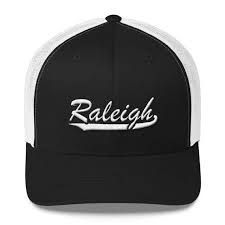Raleigh Baseball Script Snapback Trucker Hat Etsy Trucker Trucker Hat Mesh Trucker Cap