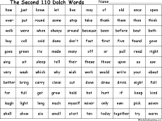 Here are some great pictionary word lists for adults you can incorporate in your next round of play. The Second 110 Dolch Words Chart Enchantedlearning Com