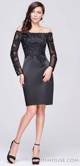 Us 148 00 Sheath Column Off The Shoulder Knee Length Satin Cocktail Dress With Beading Appliques Lace Sequins Jj S House Satin Cocktail Dress Cocktail Dress Affordable Cocktail Dresses