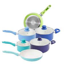 Mainstays 10 Piece White Ceramic Non Stick Cookware Set Cool Walmart Com Cookware Set Ceramic Non Stick Silicone Cooking Tools