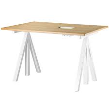 Stainless steel and wooden straight industrial work table. String Furniture String Works Height Adjustable Work Desk 120 Cm Oak Finnish Design Shop