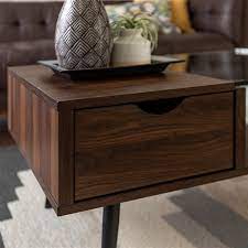The accent piece you're looking for Walker Edison Modern Wood And Glass Coffee Table With Drawer Dark Walnut Lwf42jmgldw Rona