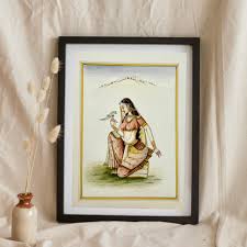 Rajasthani Handmade Miniature painting Ragini with Parrot