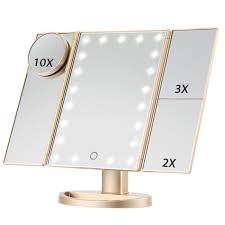 Important beauty tool for women makeup mirror size: Led Lighted Makeup Mirror Magicfly 10x 3x 2x 1x Magnifying Mirror 21 Led Tri Fold Vanity Mirror With Touch Screen Gold Walmart Com Walmart Com