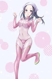 covered navel, leg up, w arms, bodysuit, white headwear - Anime R34
