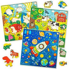 Free shipping on orders over $65 Adducate Wooden Jigsaw Puzzles For Kids Ages 4 8 3 Pack Puzzles Children And Toddler Games For Learning Dinosaurs Space And Animals