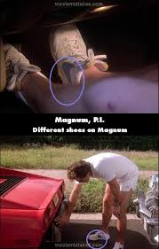 In some episodes during season 8, magnum wears polo ralph lauren safari animal print shirts in both tan and white. Magnum P I 1980 Tv Mistake Picture Id 315607