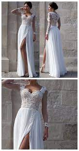 Charming Long Sleeve White Lace Top Chiffon Side Split Long A Line Wedding Party Prom Dresses Pd00 White Prom Dress Long Elegant Prom Dresses Custom Prom Dress