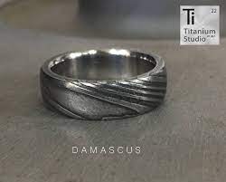 Damascus Steel And Titanium Ring Titanium Rings Mens Wedding Rings Unique Mens Wedding Rings