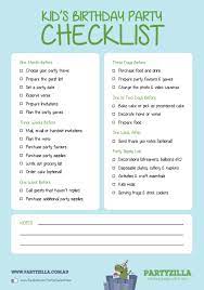Birthday Party Checklist Kid S Birthday Party Printable Checklist Partyzilla K Birthday Party Supplies Checklist Birthday Party Checklist Party Checklist