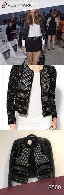 Rebecca Taylor Studded Leather And Tweed Jacket Tweed Jacket Rebecca Taylor Studded Leather