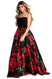 Sariah Black Strapless Rose Ball Gown Ball Gowns Red Ball Gowns Black Ball Gown