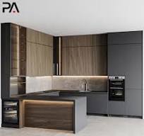 PA Manufacturers Walnut Color Sintered Stone Plywood Modernas Kitchen  Counter Cocina Cabinet