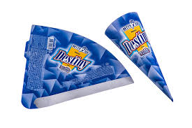 Melted chocolate ice cream cone fallen on white background. Ice Cream Paper Cones Label Design In Food Industry Rottaprint