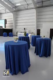 Highboy Tables With Blue Table Linens Blue And White Theme Cocktail Table Centerpieces Cocktail Table Decor Blue Table