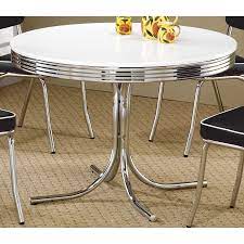 The edge of the table features a matching grooved aluminum. Retro Round Dining Table White And Chrome On Sale Overstock 12206091