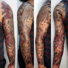 Black And Red Japanese Sleeve Tattoo 50 Japanese Phoenix Tattoo Designs For Men Mythical Ink Ideas Best Sleeve Tattoos Phoenix Tattoo Design Tattoo Designs Men