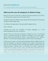 To read the essay's introduction, body and conclusion, scroll down. What Are The Uses Of Computers In Defence Free Essay Example