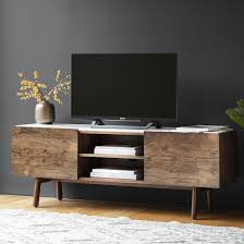 Wayne Marble Top Tv Stand In White And Acacia Wood With 2 Doors Wooden Tv Stands Media Cabinet Furniture