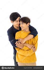 Portrait Young Cute Asian Gay Couple Love Hugging Smiling White Stock Photo  by ©wirojsid 472127500