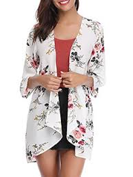 Mena Fashion Geckatte Womens 3 4 Sleeve Summer Cardigans Floral Long Chiffon Lightweight Tops Blouse Capes