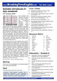 Comes with more listening, activities, quizzes and try these lessons to brush up on your english, read about world news, and learn some useful vocabulary. Breaking News English 2 Page Mini Lesson 3 Day Weekend